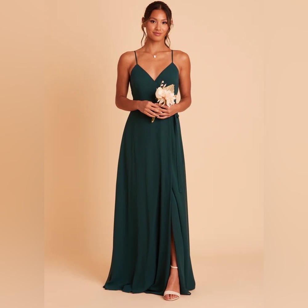Birdy Grey Cindy chiffon emerald wrap bridesmaid formal prom dress size L large